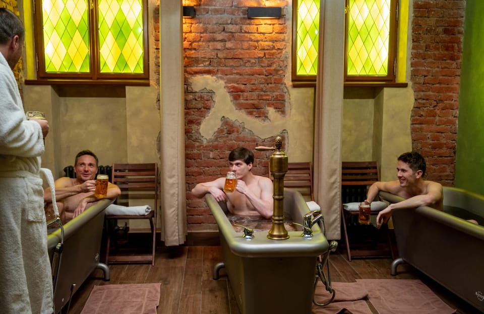 Prague: The Largest Beer SPA with Unlimited Beer Consumption - The Beer Bath: Dark Beer Soak, Yeast + Hops, and Unlimited Drinks